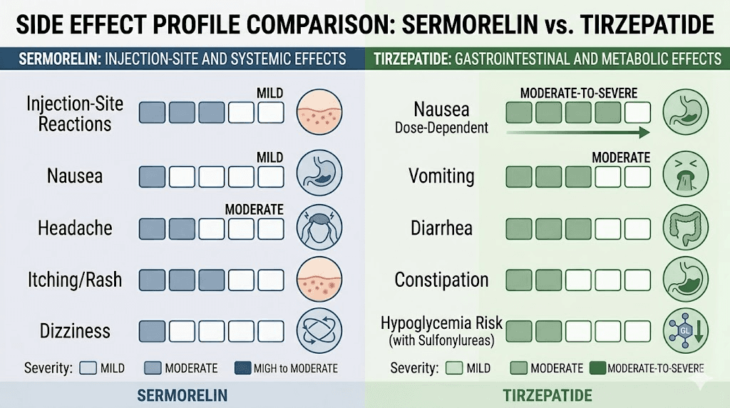 Sermorelin versus tirzepatide side effects comparison chart