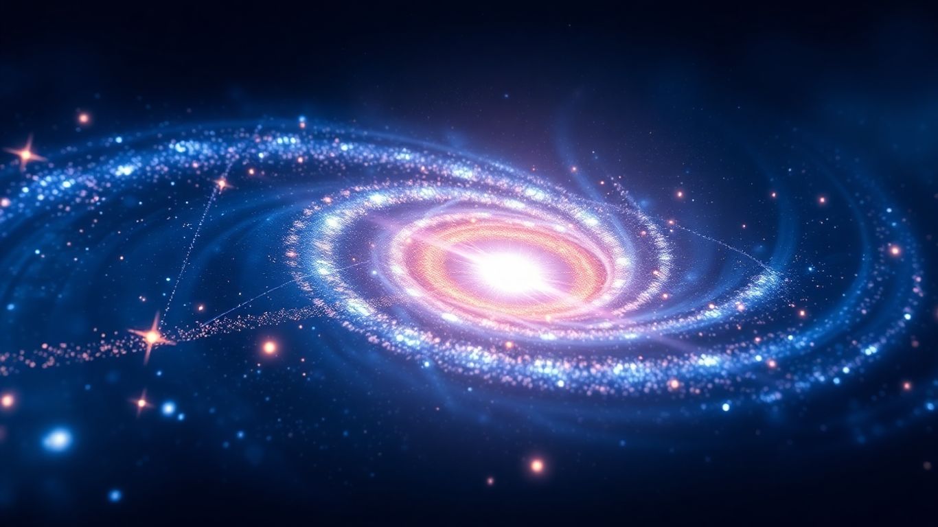 Andromeda galaxy with digital data streams.