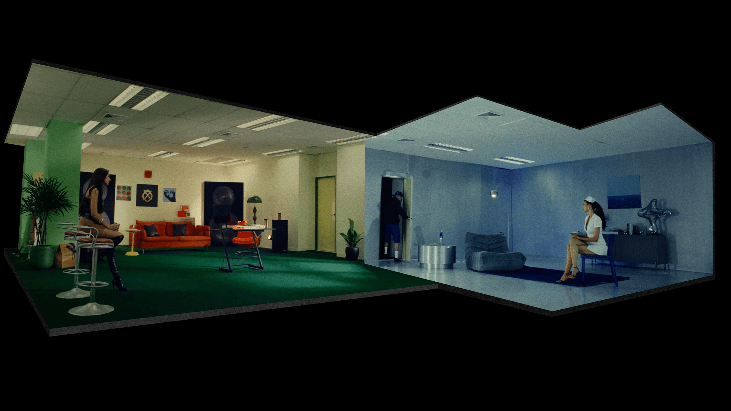 Black-and-white photograph of a person in motion, creating a blurred effect, standing in a field of tall grass and wildflowers under a cloudy sky, capturing a sense of freedom and nature."