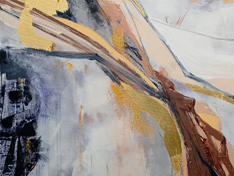 Abstract painting with gold and earth tones displayed in the Valley Oak Oral Surgery office