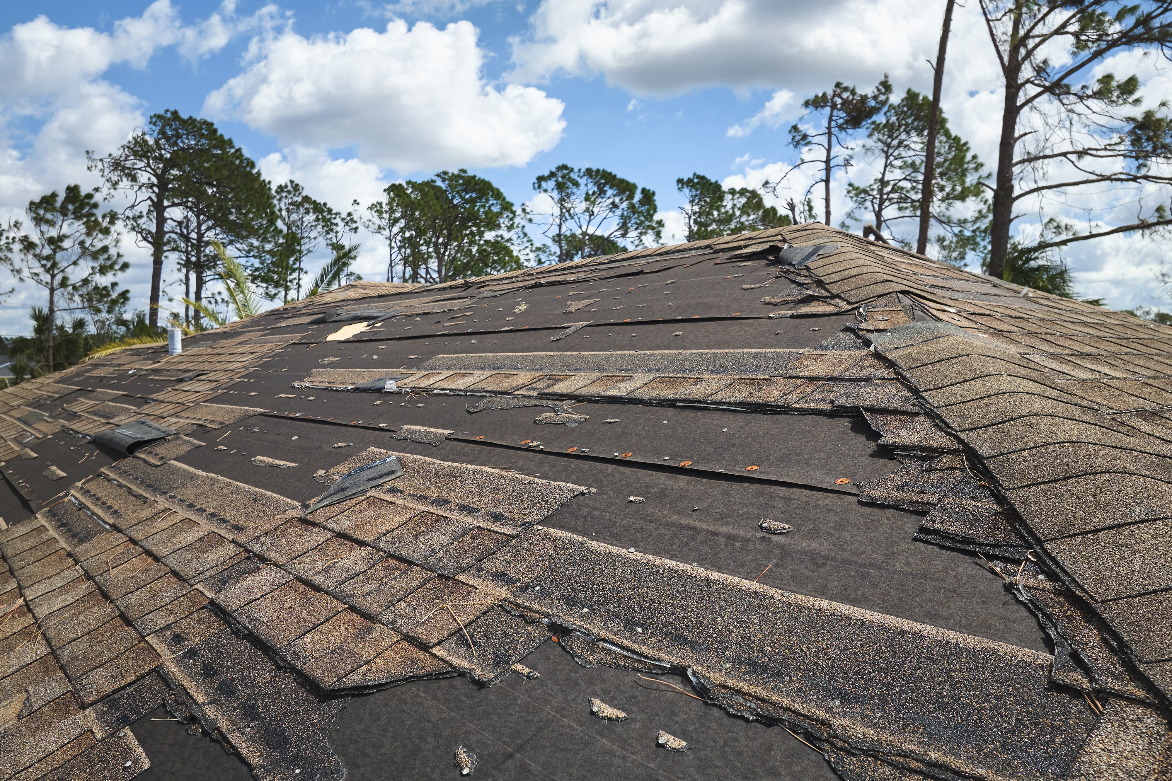 Dilapidated house with a damaged roof