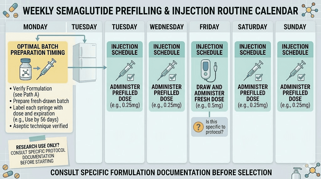 Weekly semaglutide syringe prefilling schedule and routine planner