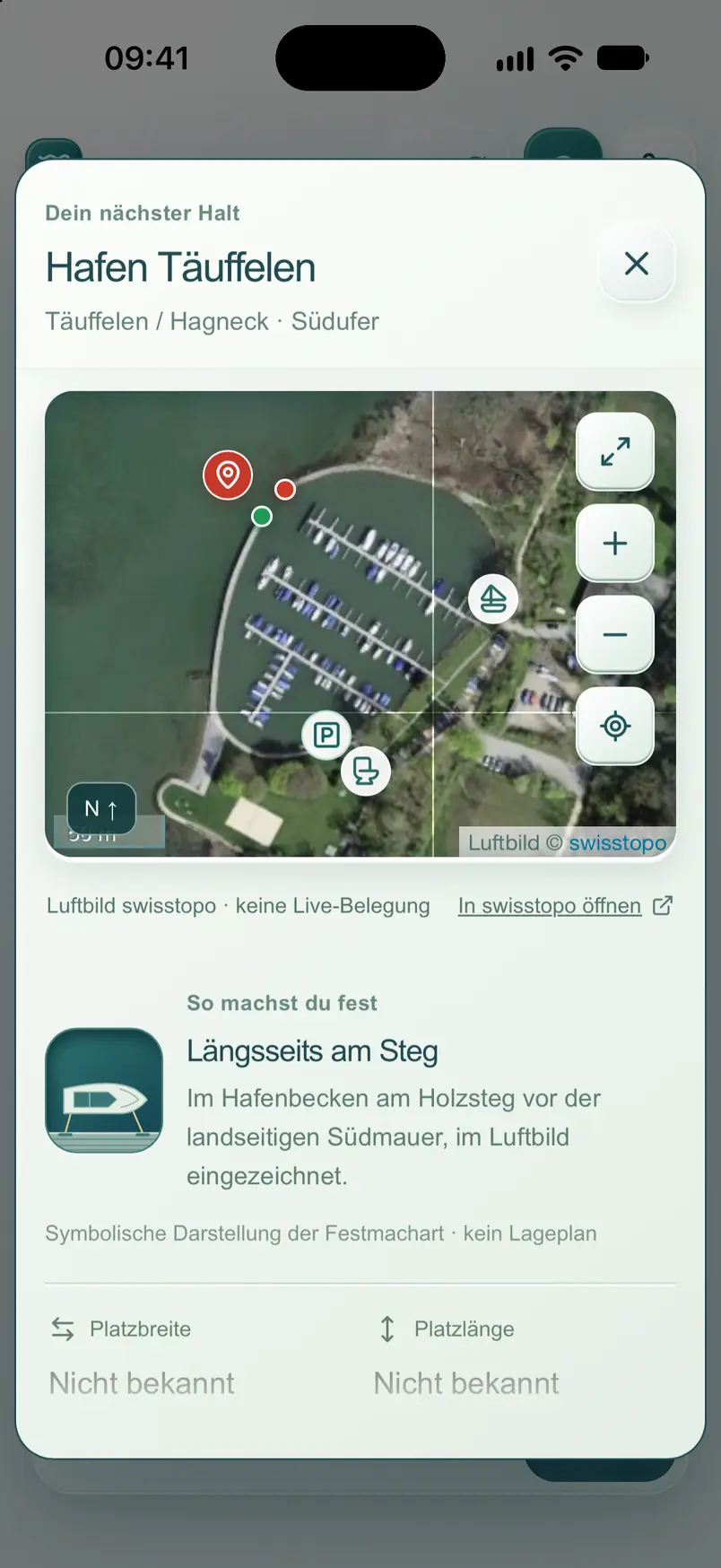 seegang Hafendetail mit Luftbild und Festmachart