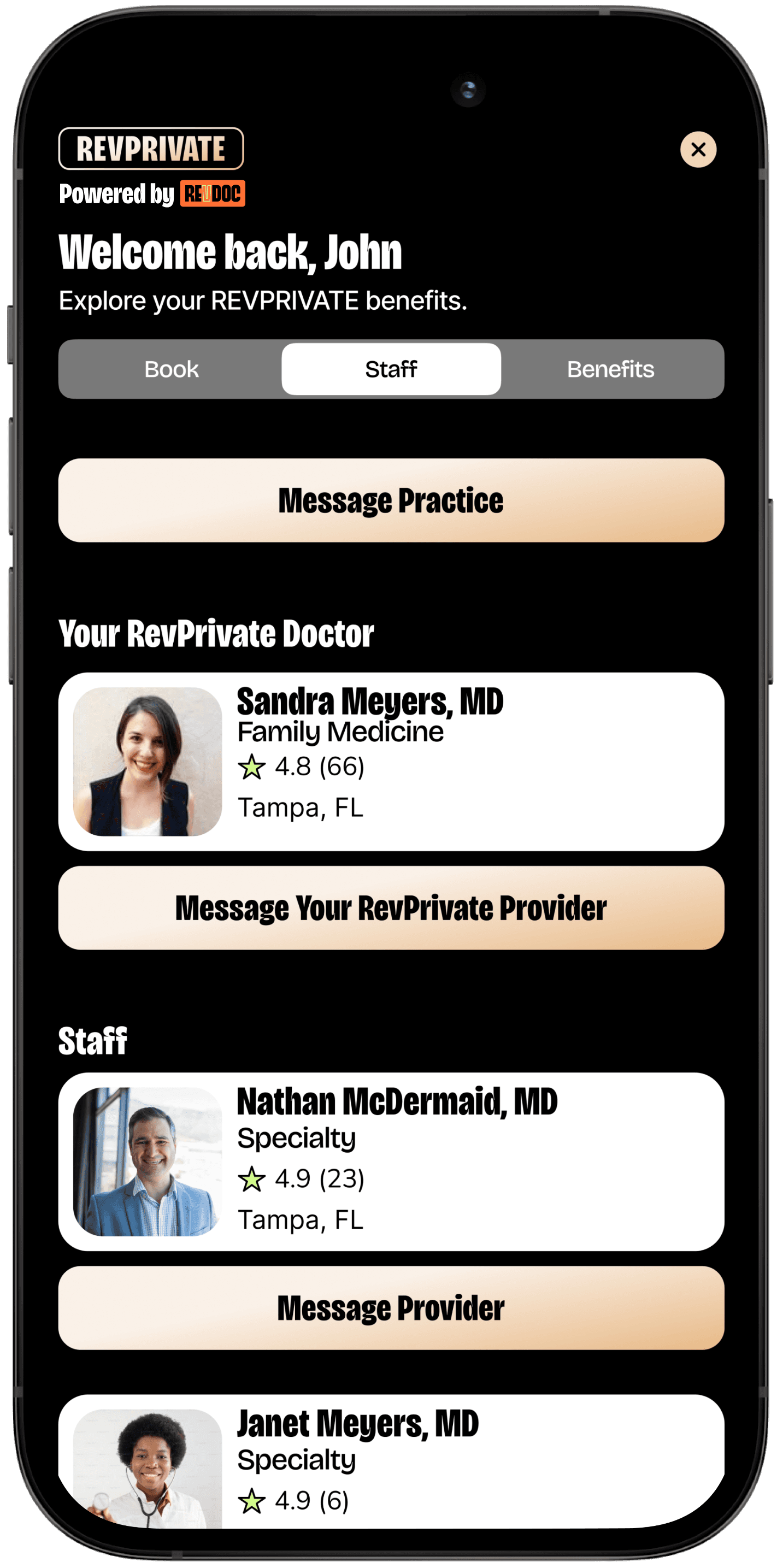 An iPhone with a RevPrivate User Interface