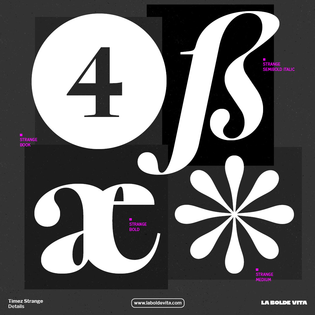 four different special glyphs from Timez Strange in a square composition