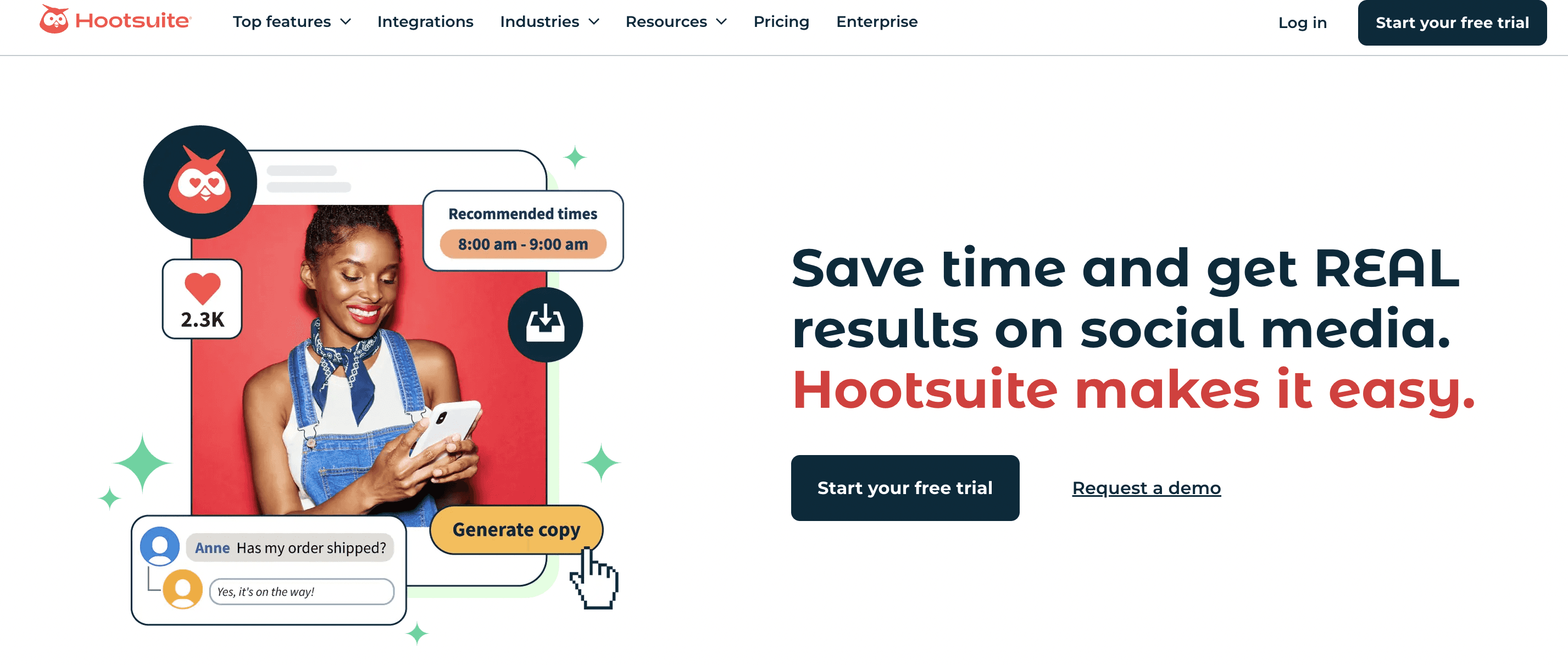 Hootsuite landing page - Hootsuite Vs Buffer