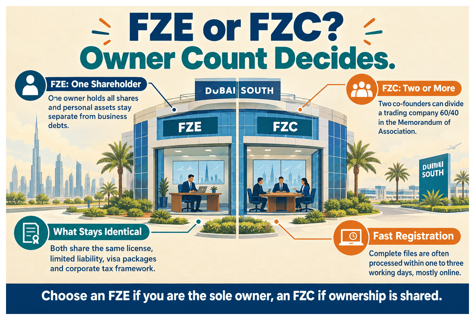 Infographic: FZE vs FZC in Dubai South: Which Structure Should You Choose
