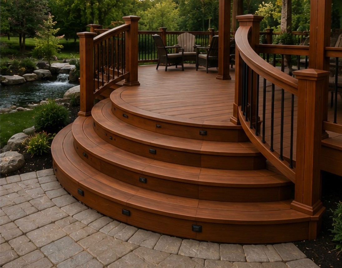 Finished deck with railing and table