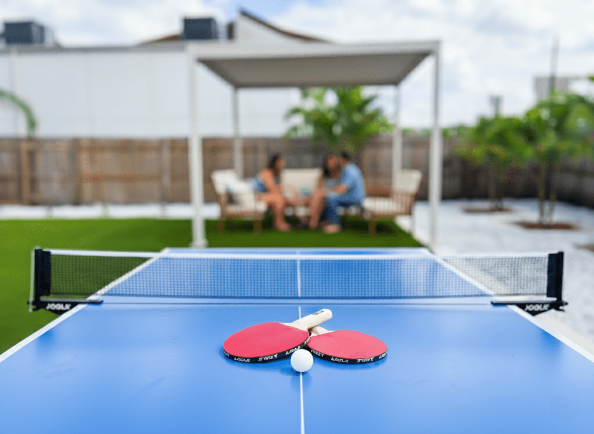 Outdoor ping-pong table for fun family vacation games