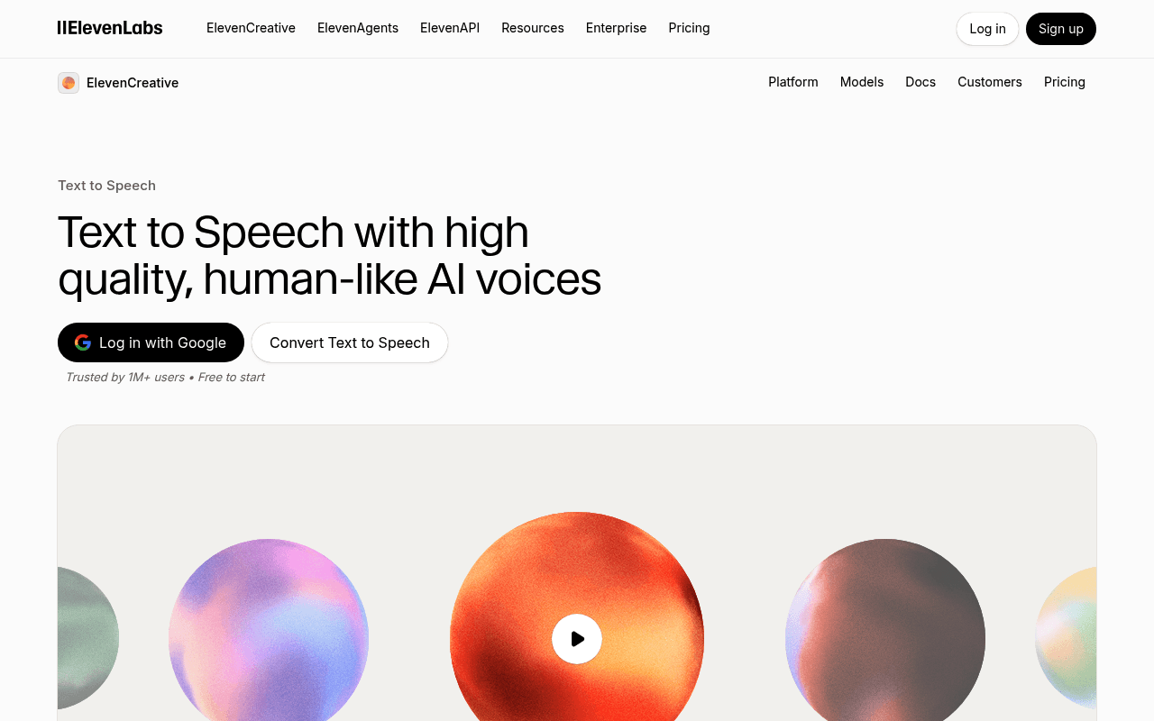 ElevenLabs text to speech studio interface showing the voice generation workspace