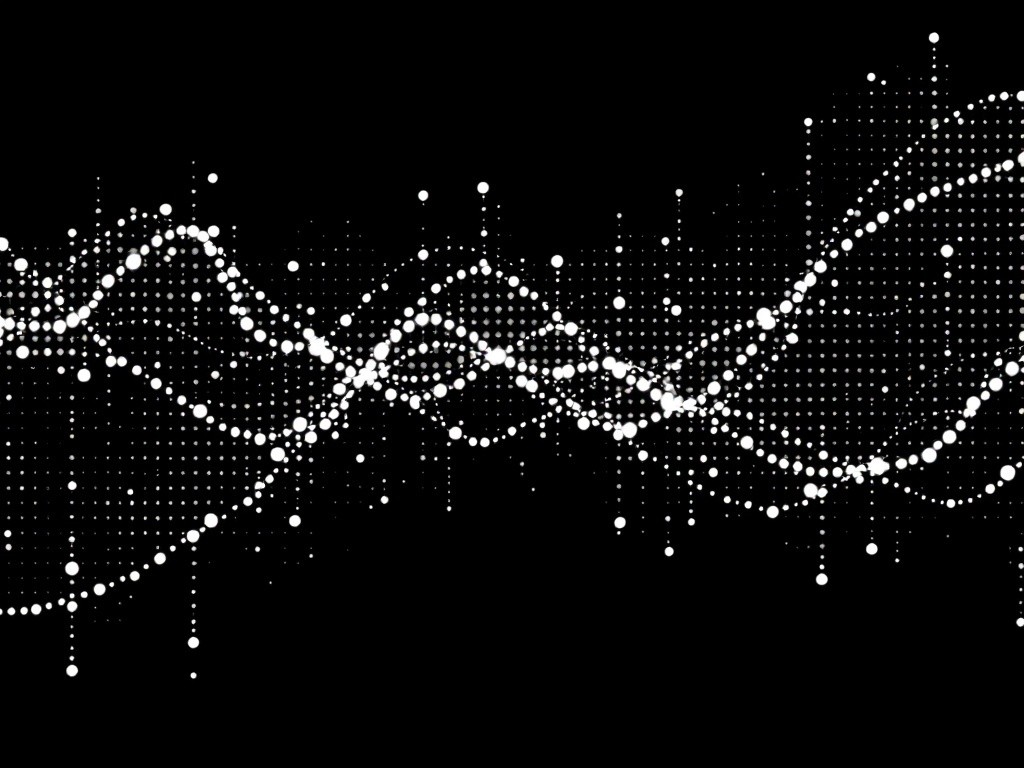 Abstract white dots on a black background forming a wave pattern