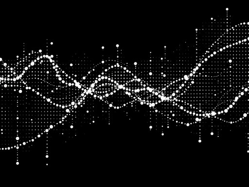 Abstract white dots on a black background forming a wave pattern