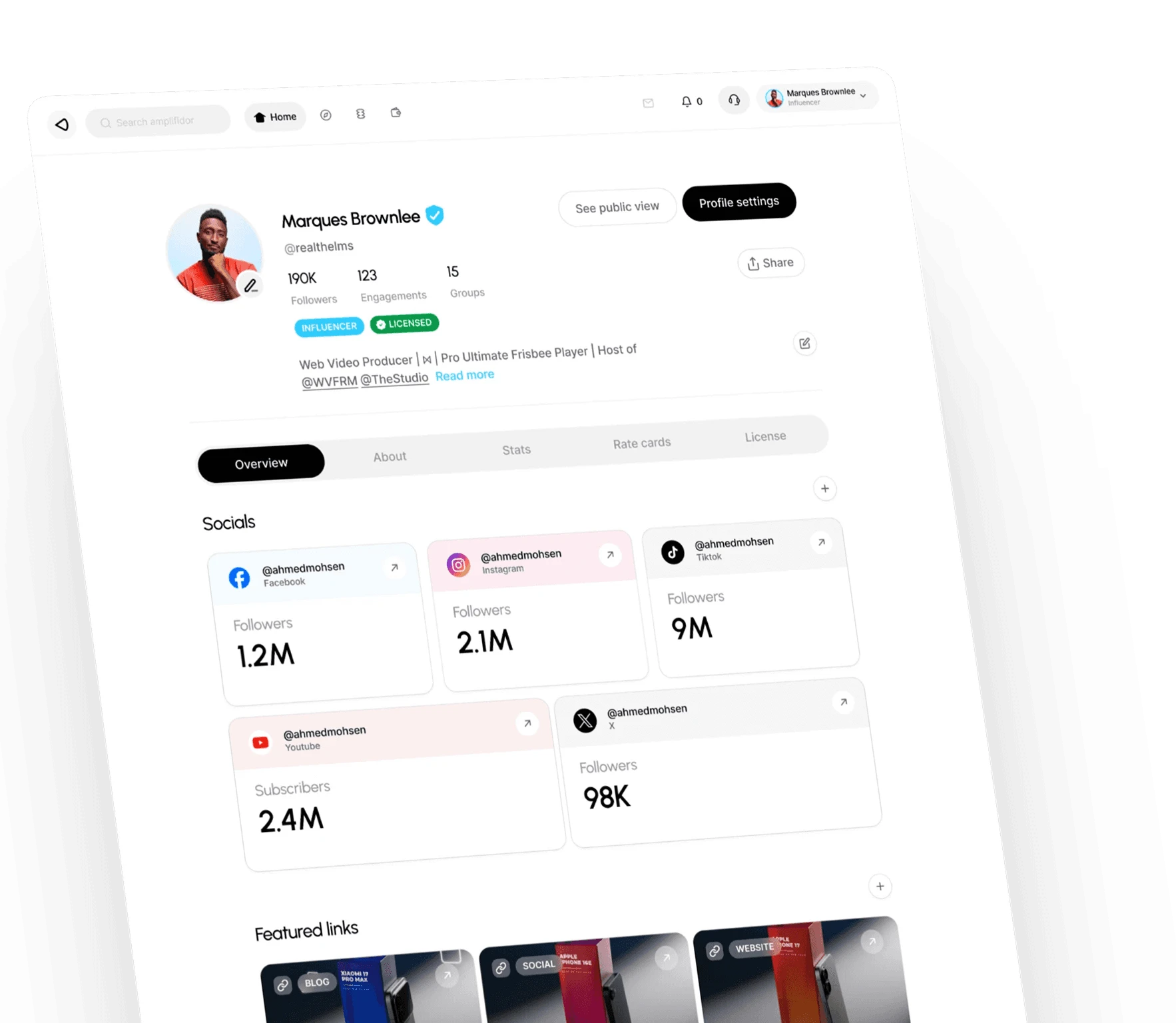 Amplifidor professional profile dashboard