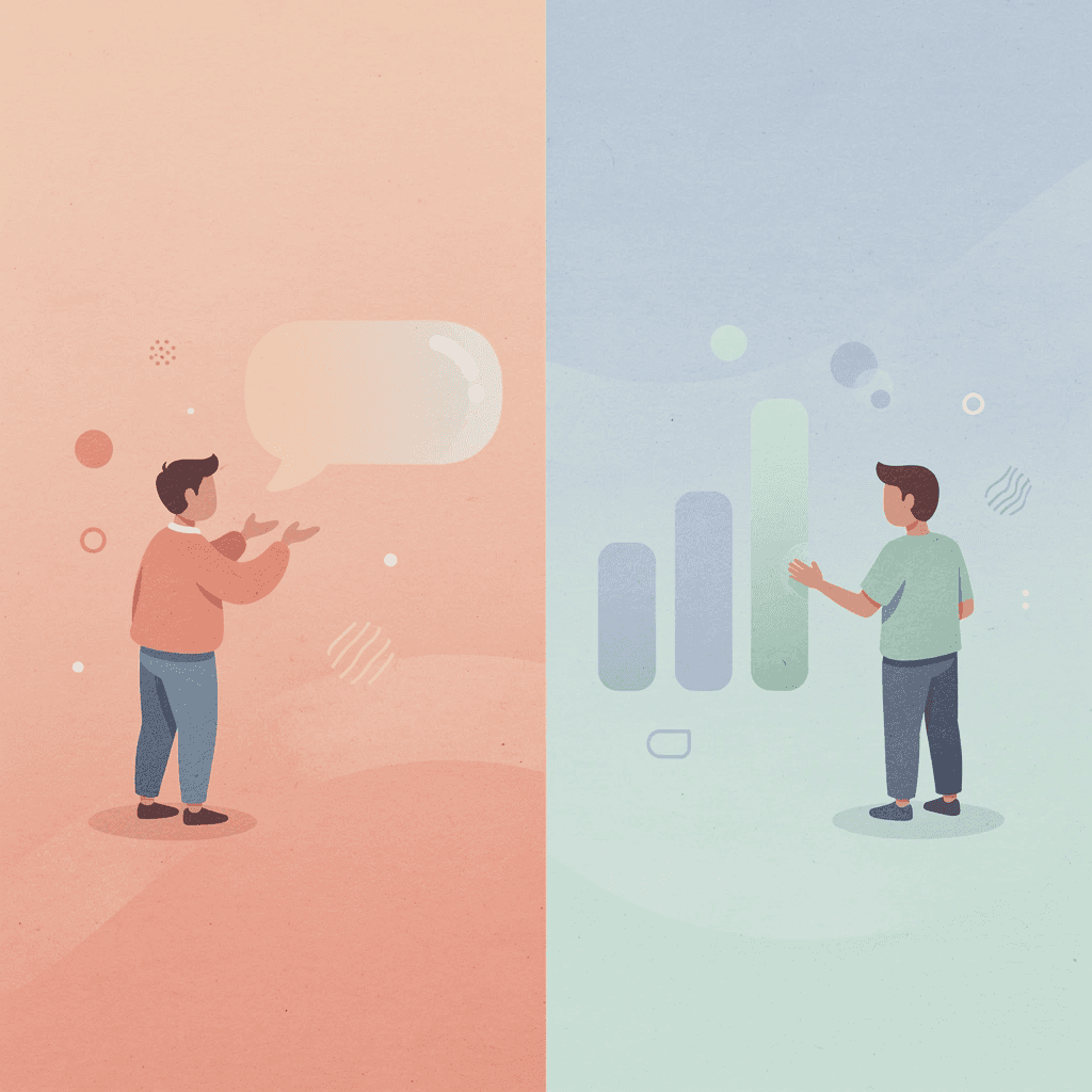 Split scene showing traditional document reading versus strategic information search