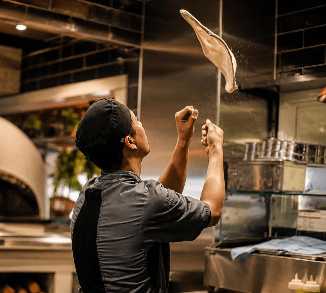 Casual Italian pizza served at a relaxed restaurant table