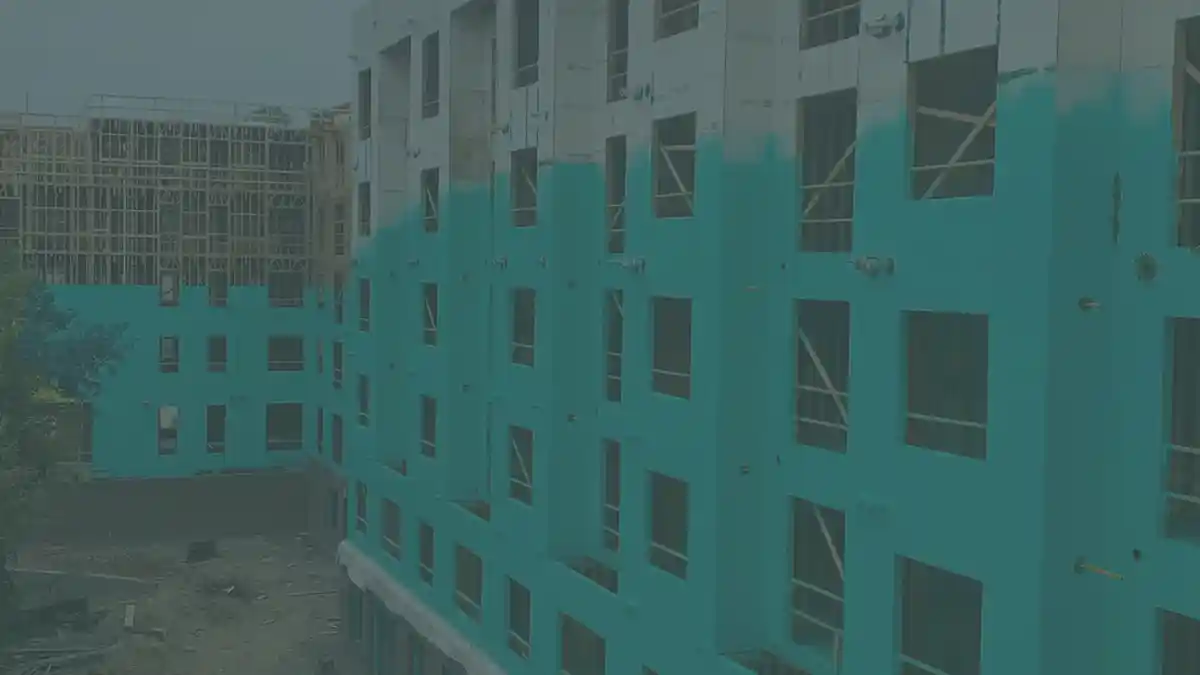 Rub-R-Wrap vapor barrier on a new apartment building