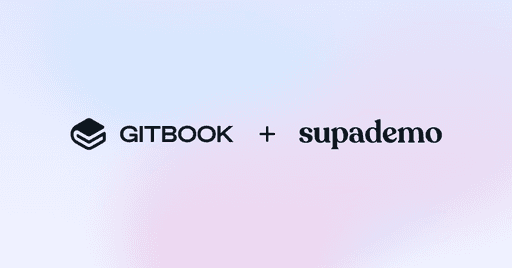 The GitBook and Supademo logos on a pale purple background