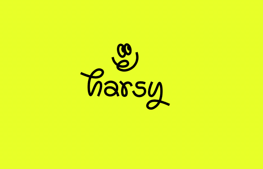HARSY branding logo on neon yellow background