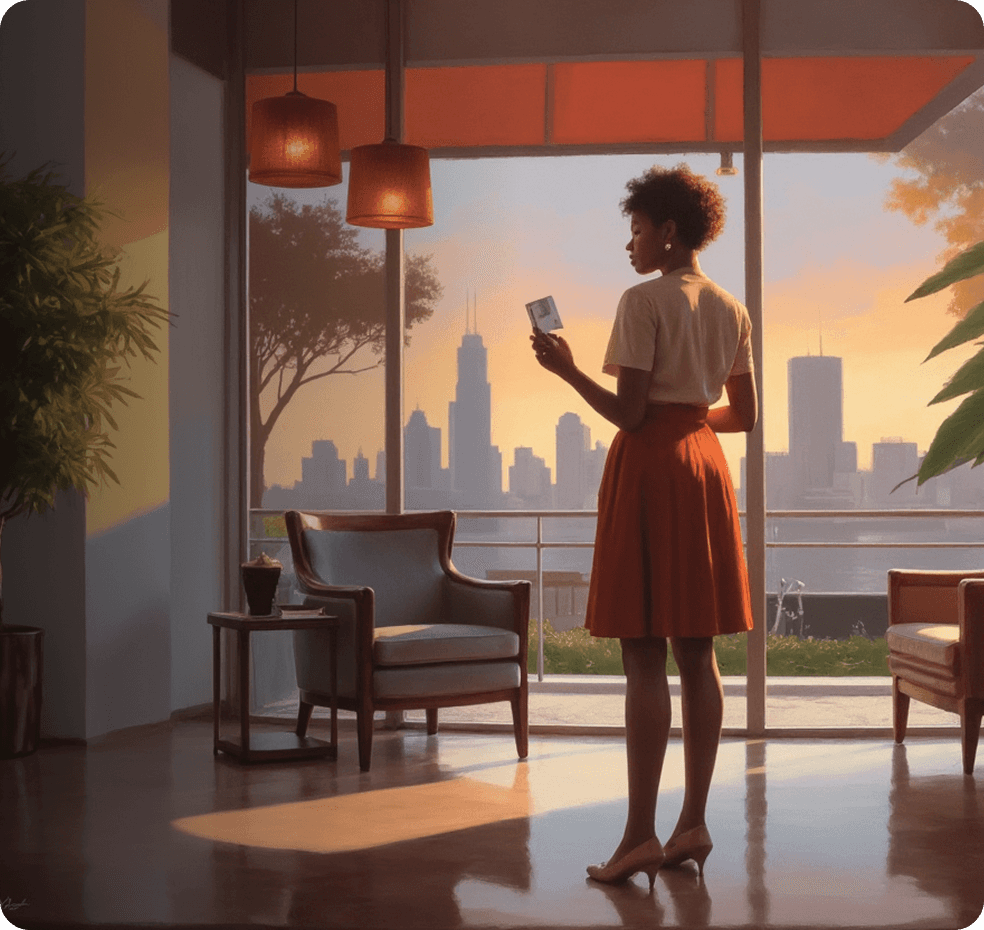 Femme debout avec une facture en mains