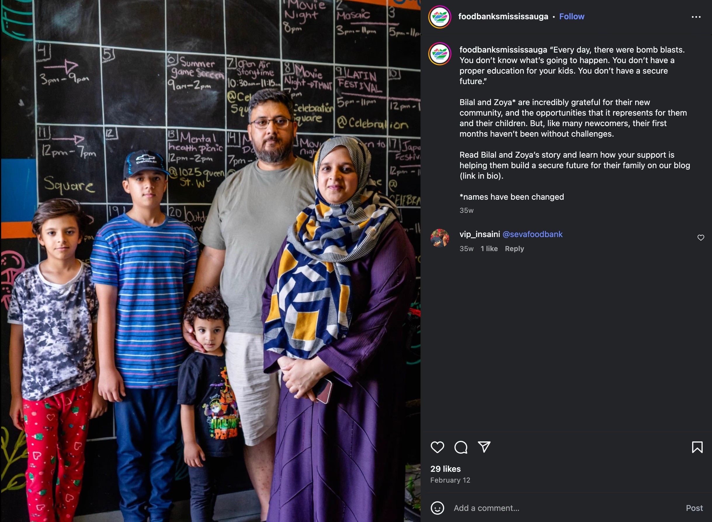 An Instagram post of a Muslim family at a food bank in Mississauga.