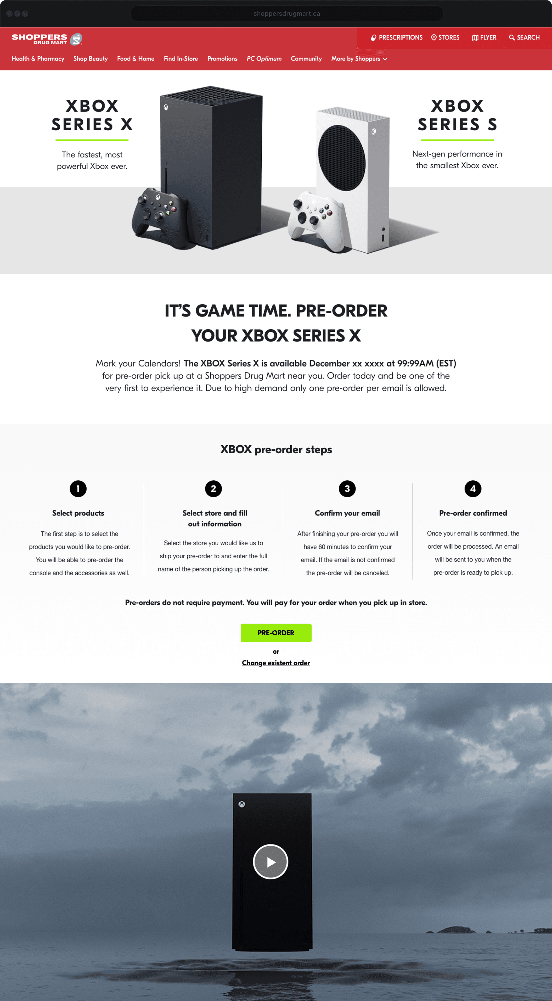 Screenshot of XBOX Pre Order Homepage