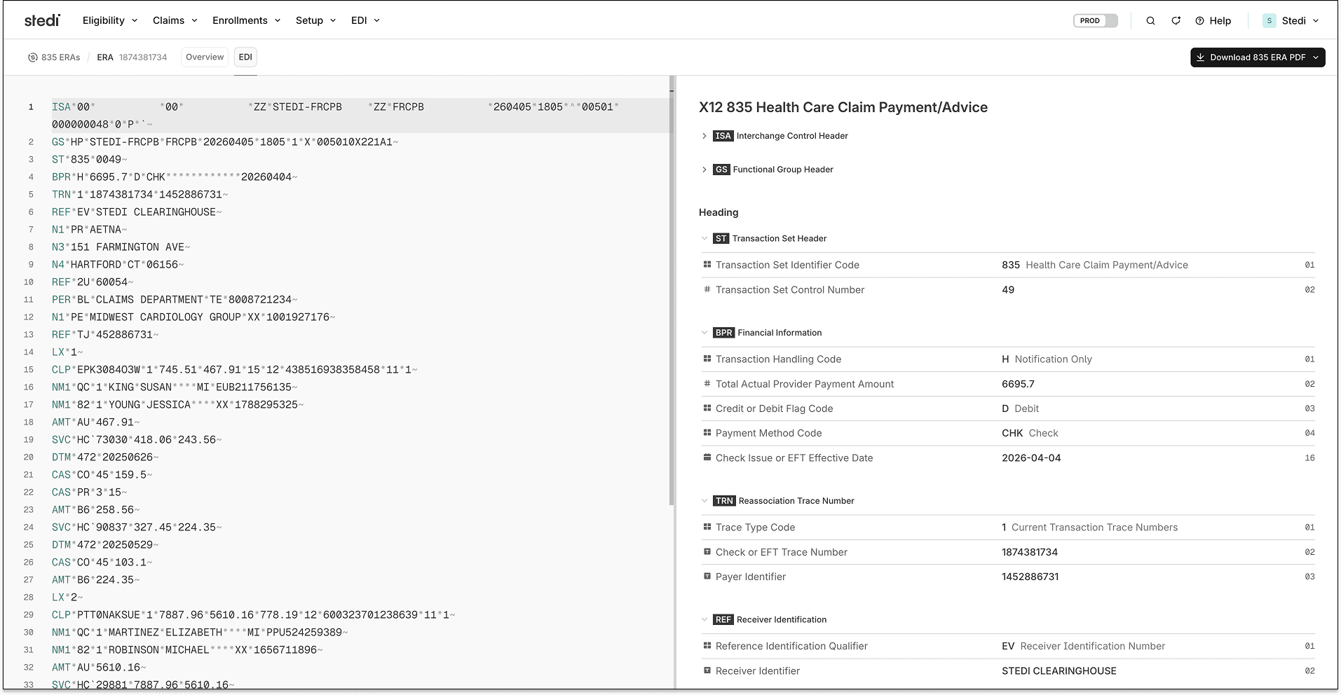 EDI tab of ERA Overview page