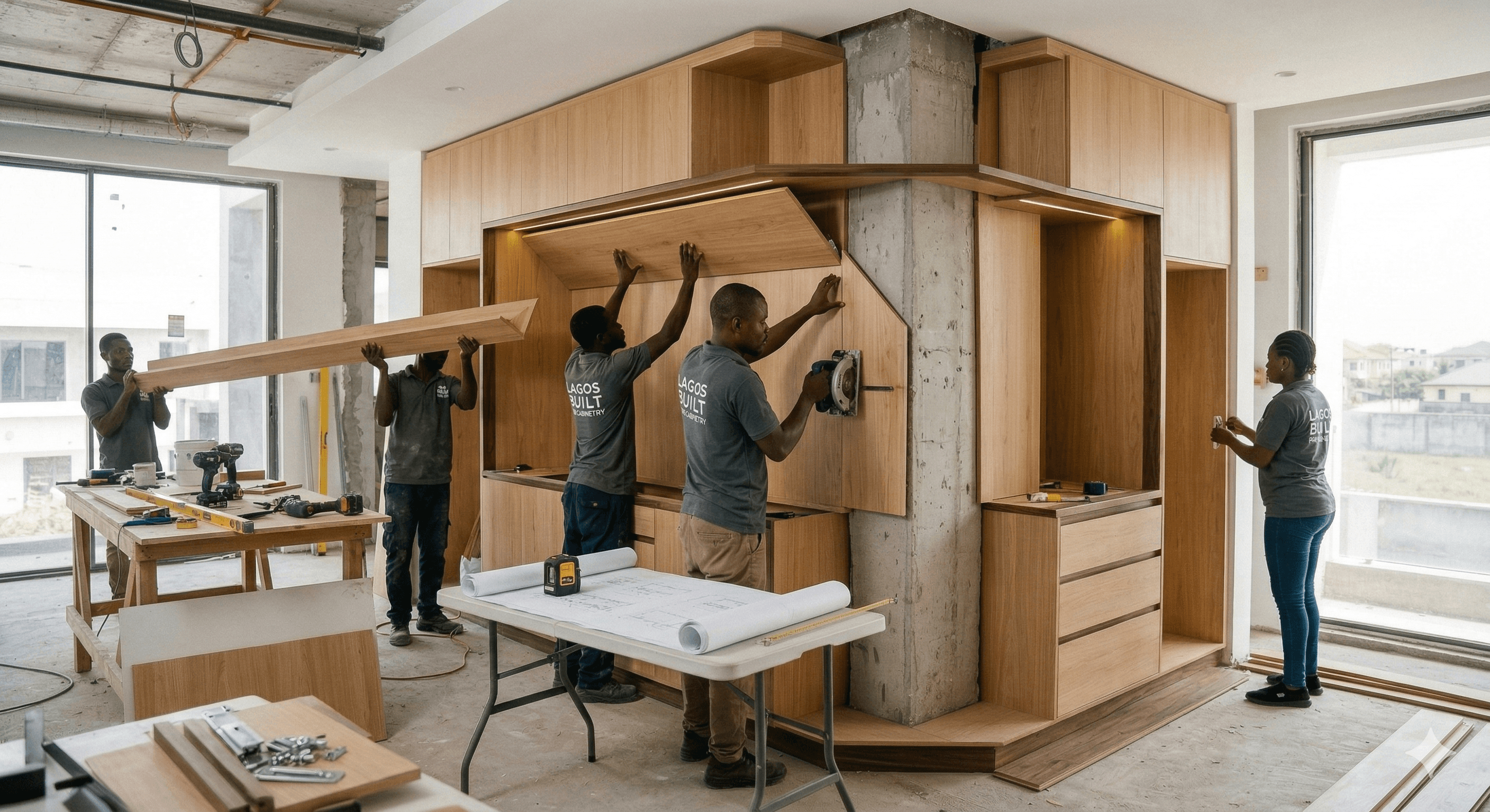 A smiling man with curly hair is sitting at a desk, looking at the camera, with a laptop and a lamp in the background.