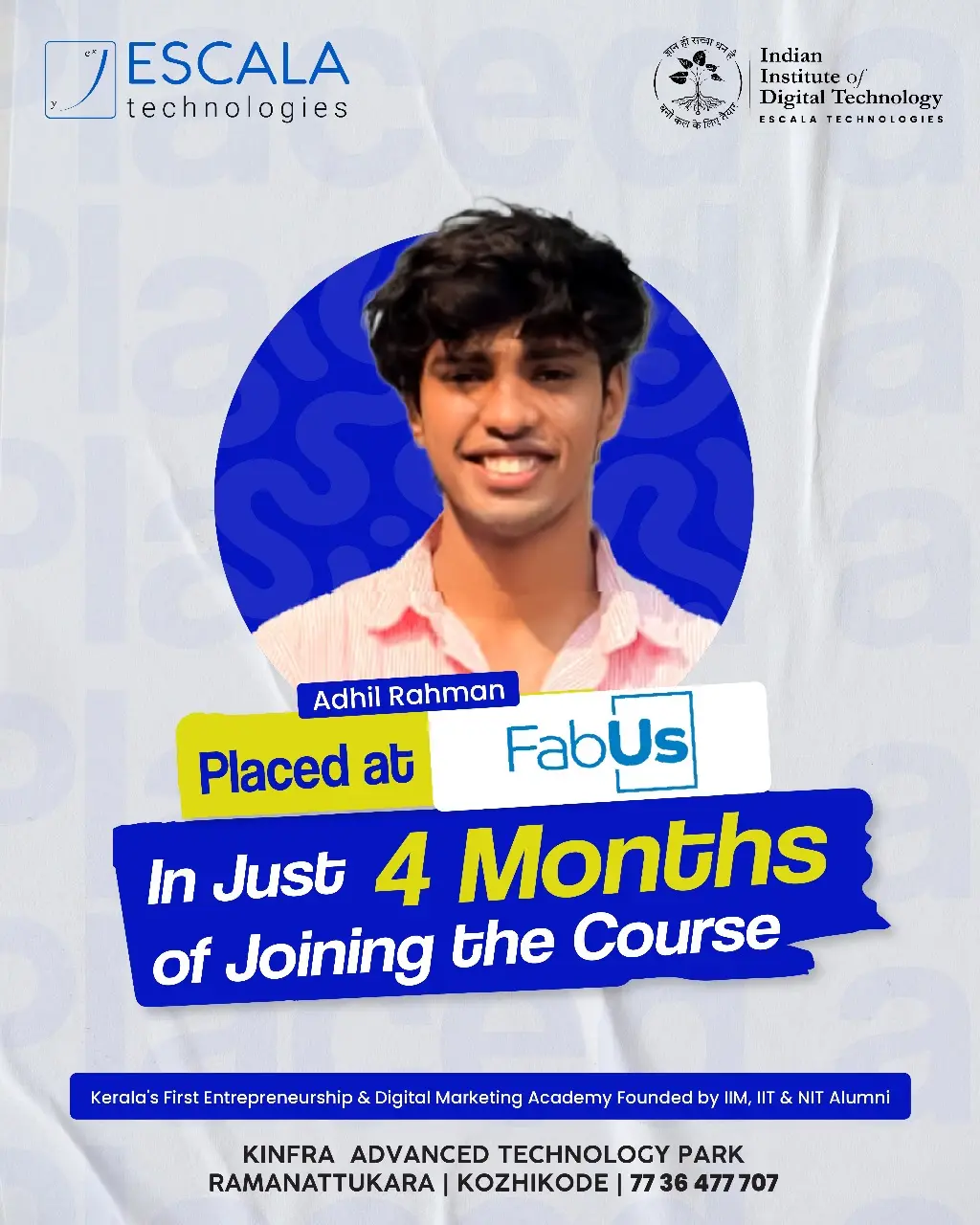 Adhil Rahman celebrating their placement success through our Entrepreneurship with Digital Marketing course.