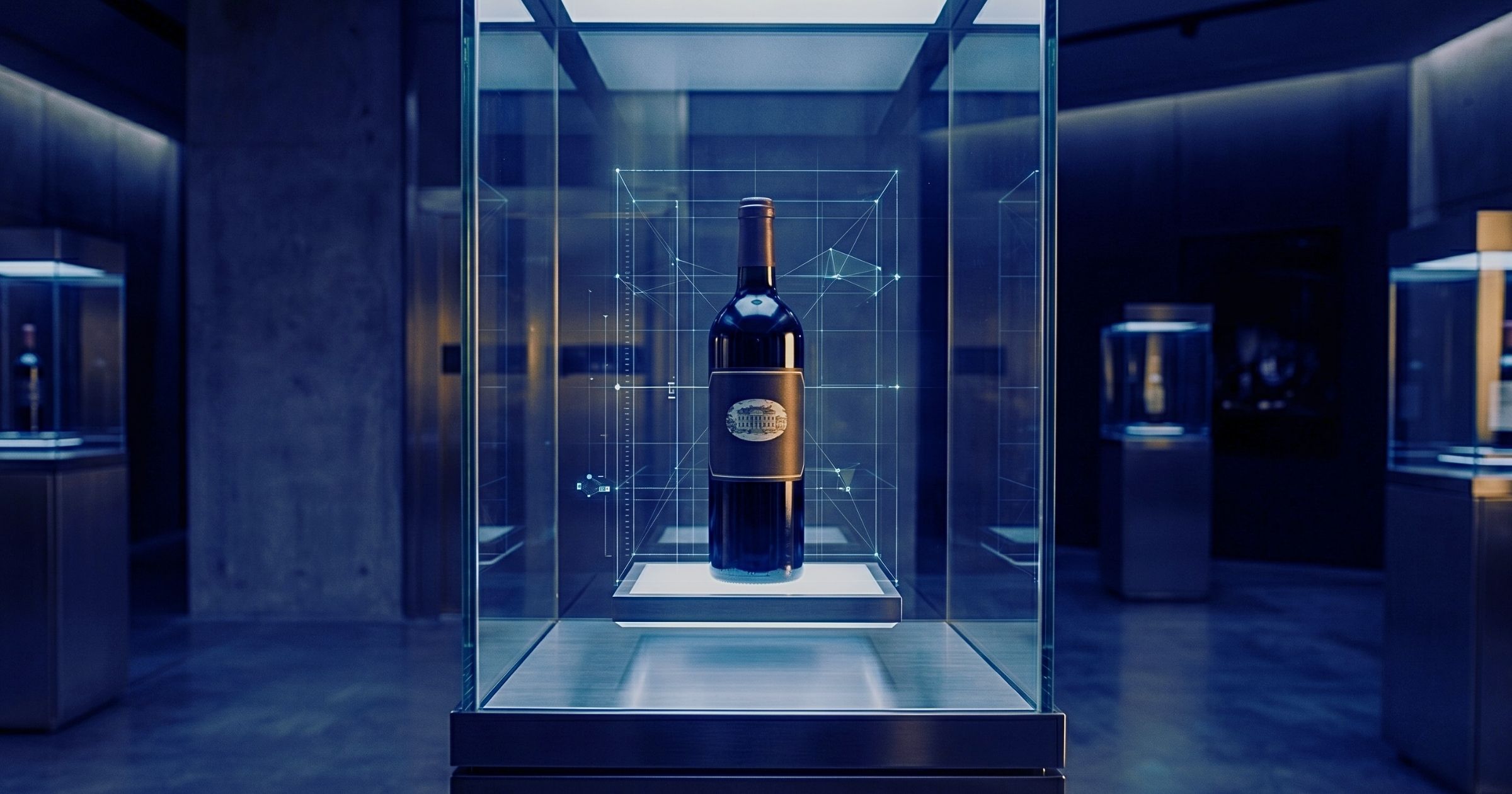 a bottle of fine wine in a glass box