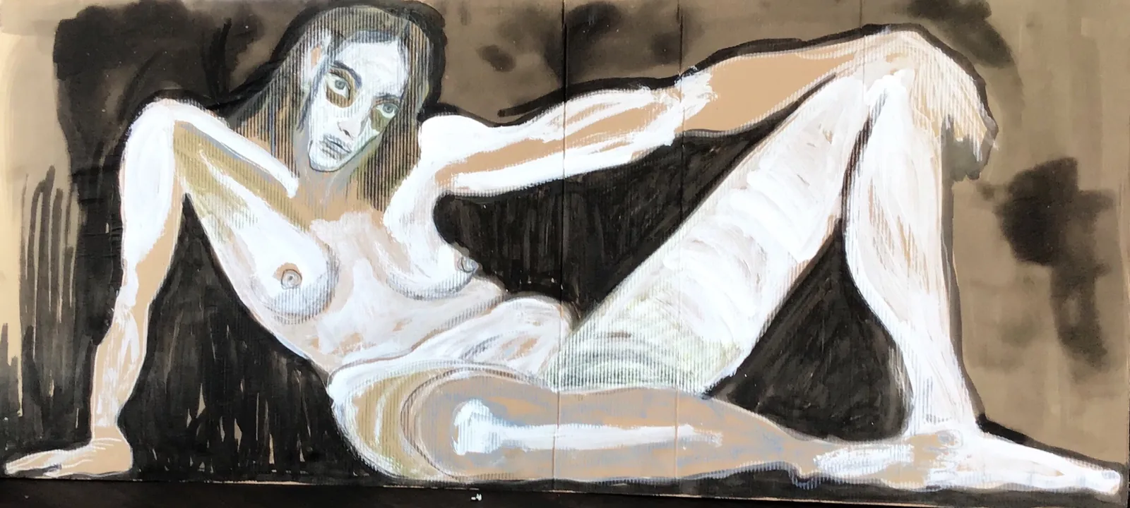 Autorretrato reclinado, obra técnica mixta