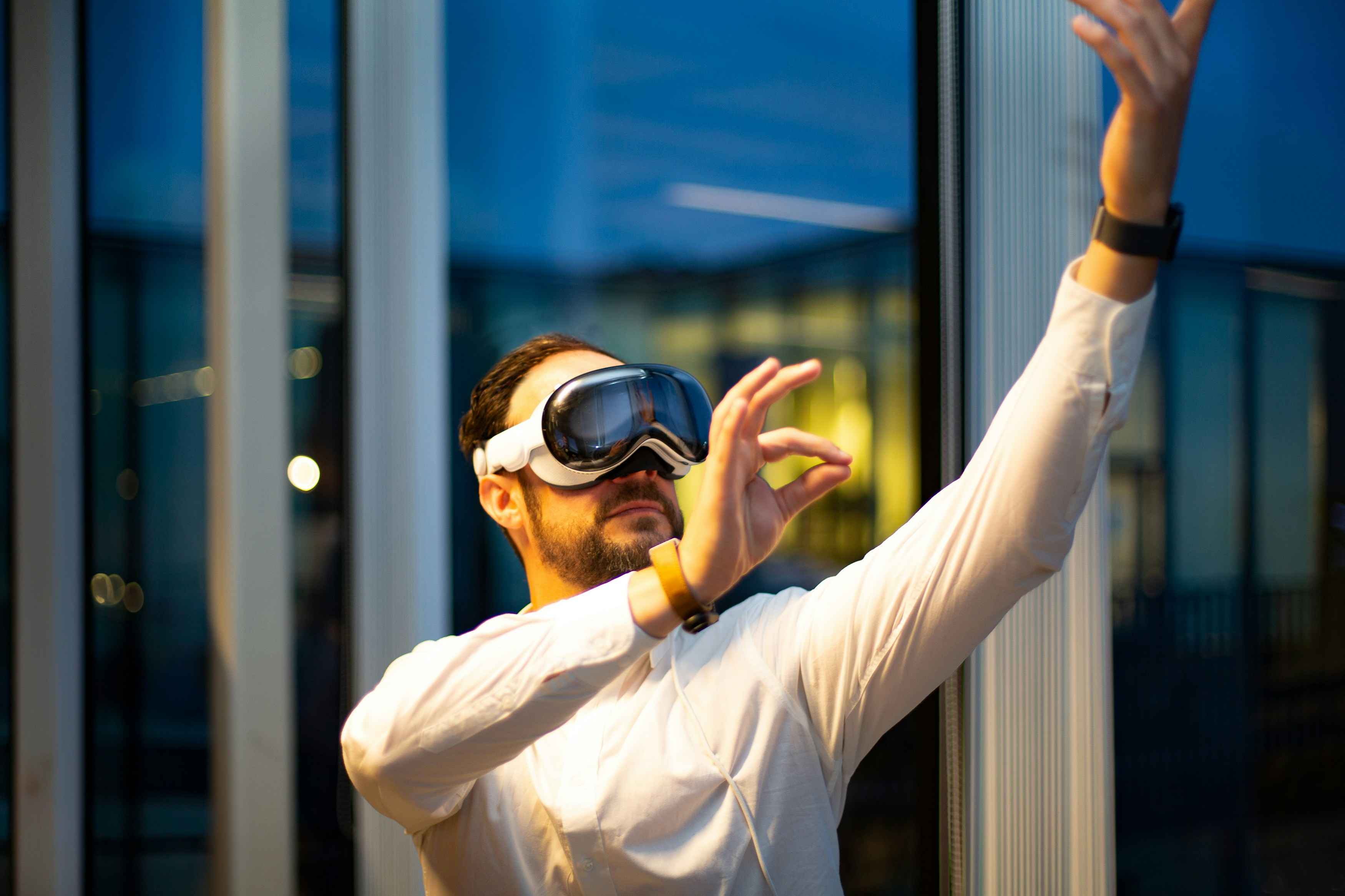 Man using virtual reality headset for immersive interaction