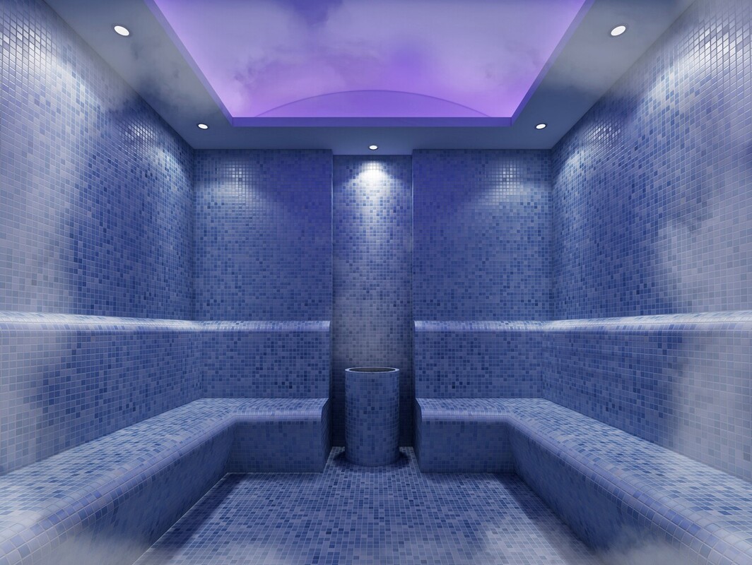 humid blue steam room for burning calories