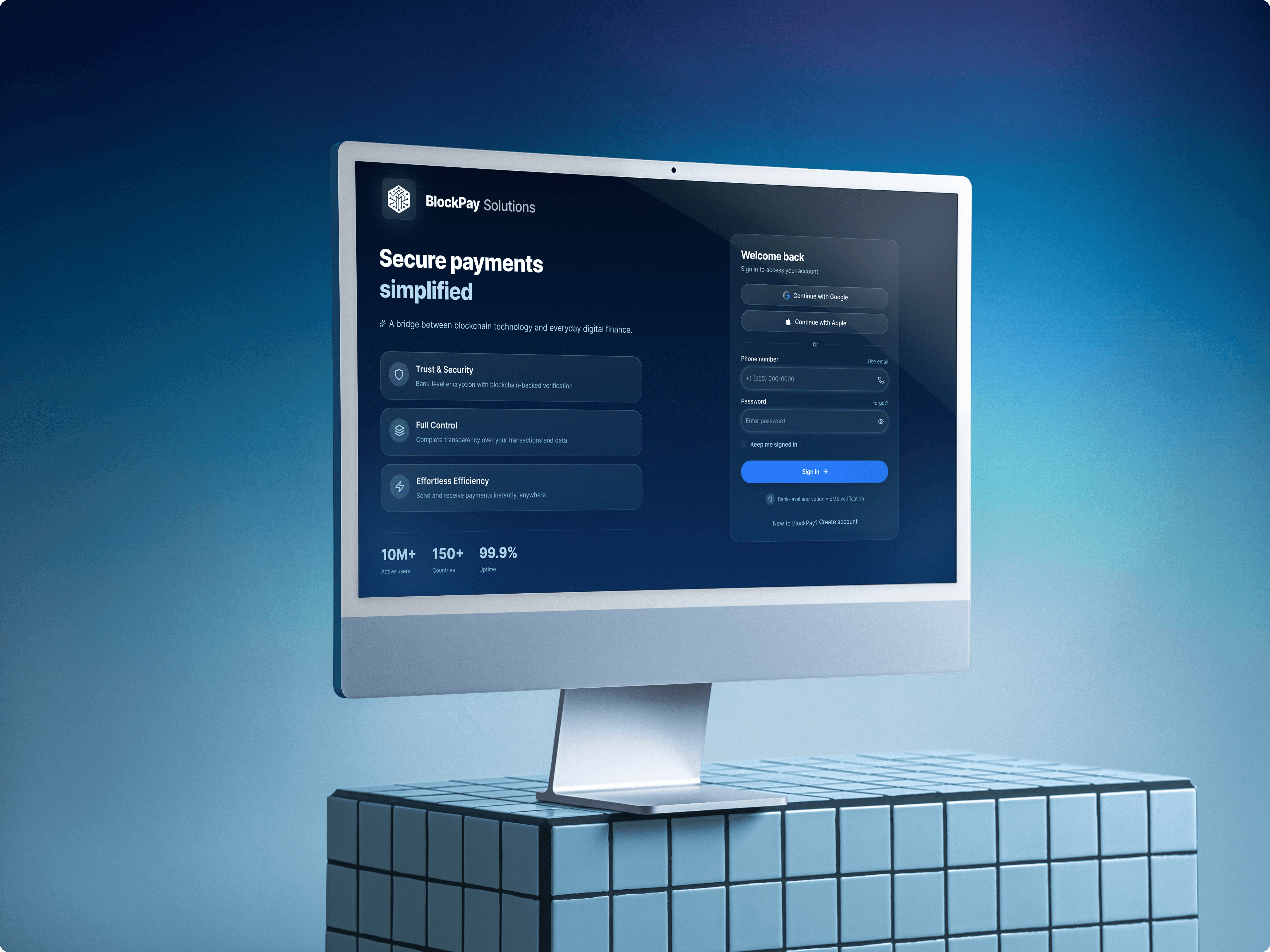 BlockPay desktop crypto wallet interface dashboard