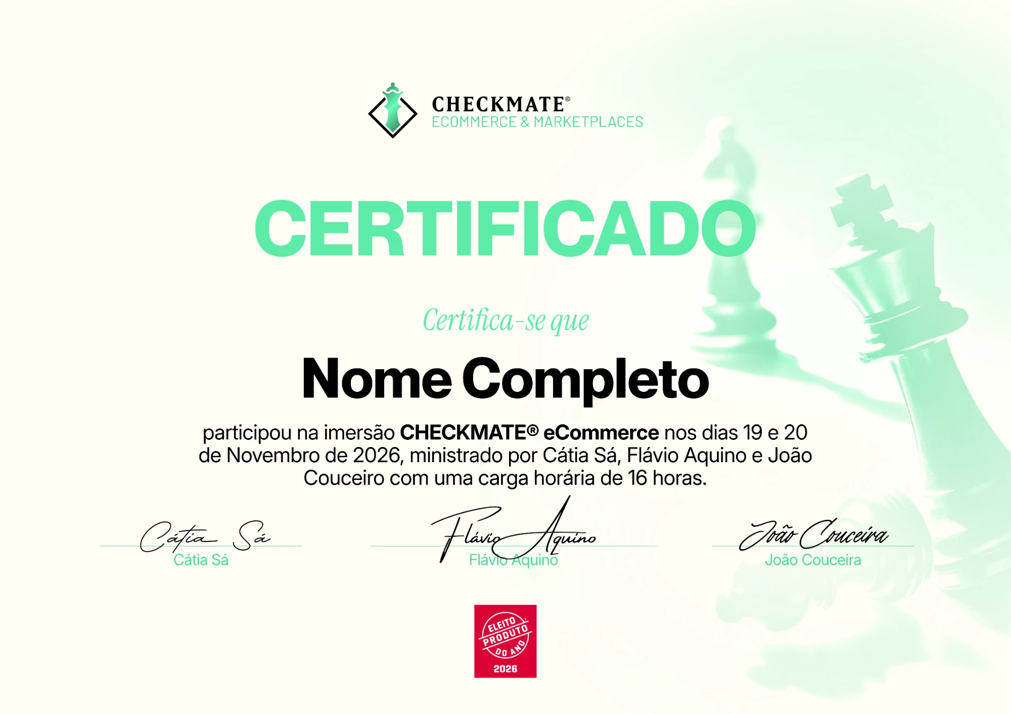 Certificado de participação Imersão CHECKMATE® eCommerce