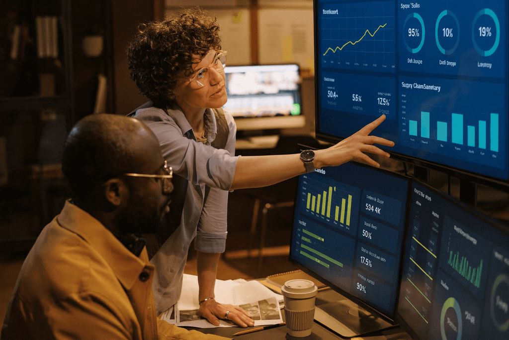 Woman holding a smartphone looking through the glass 