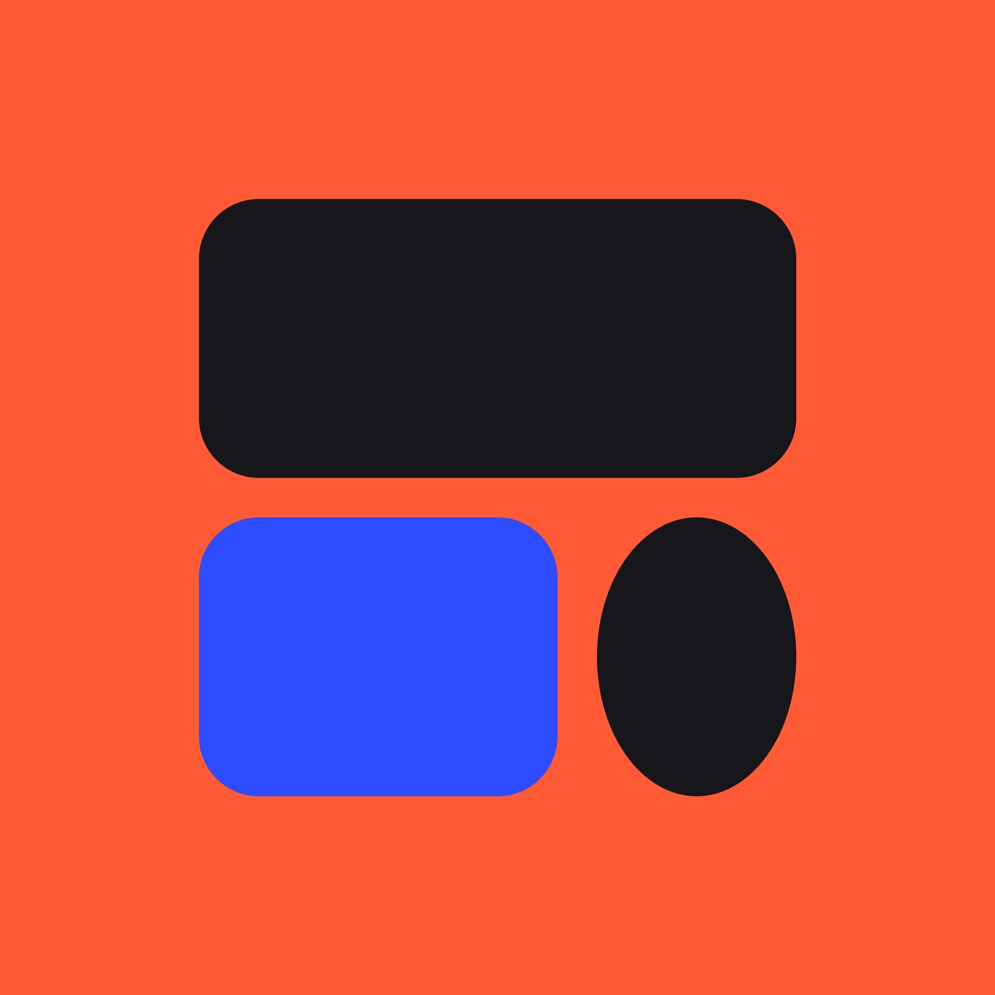 Flat colour-block board: the brand's lock-up shape in its own colours