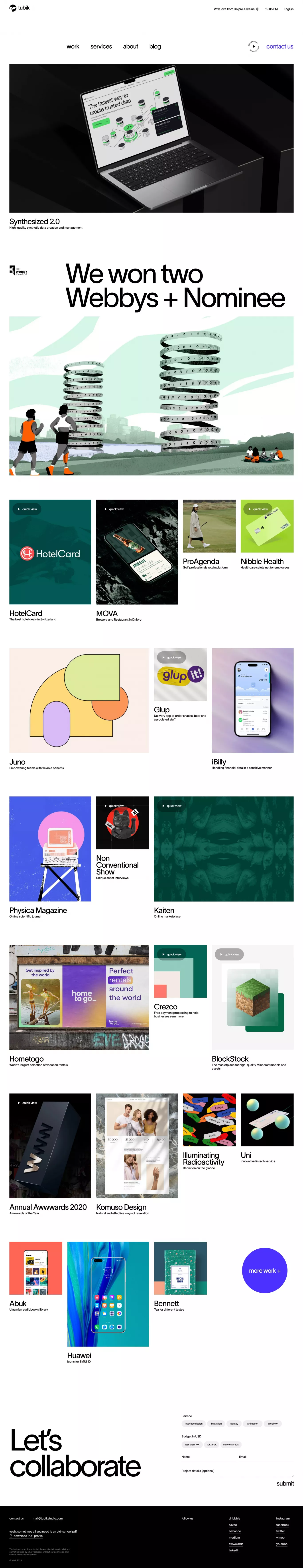 Tubik portfolio page screenshot showcasing Design and Tech design
