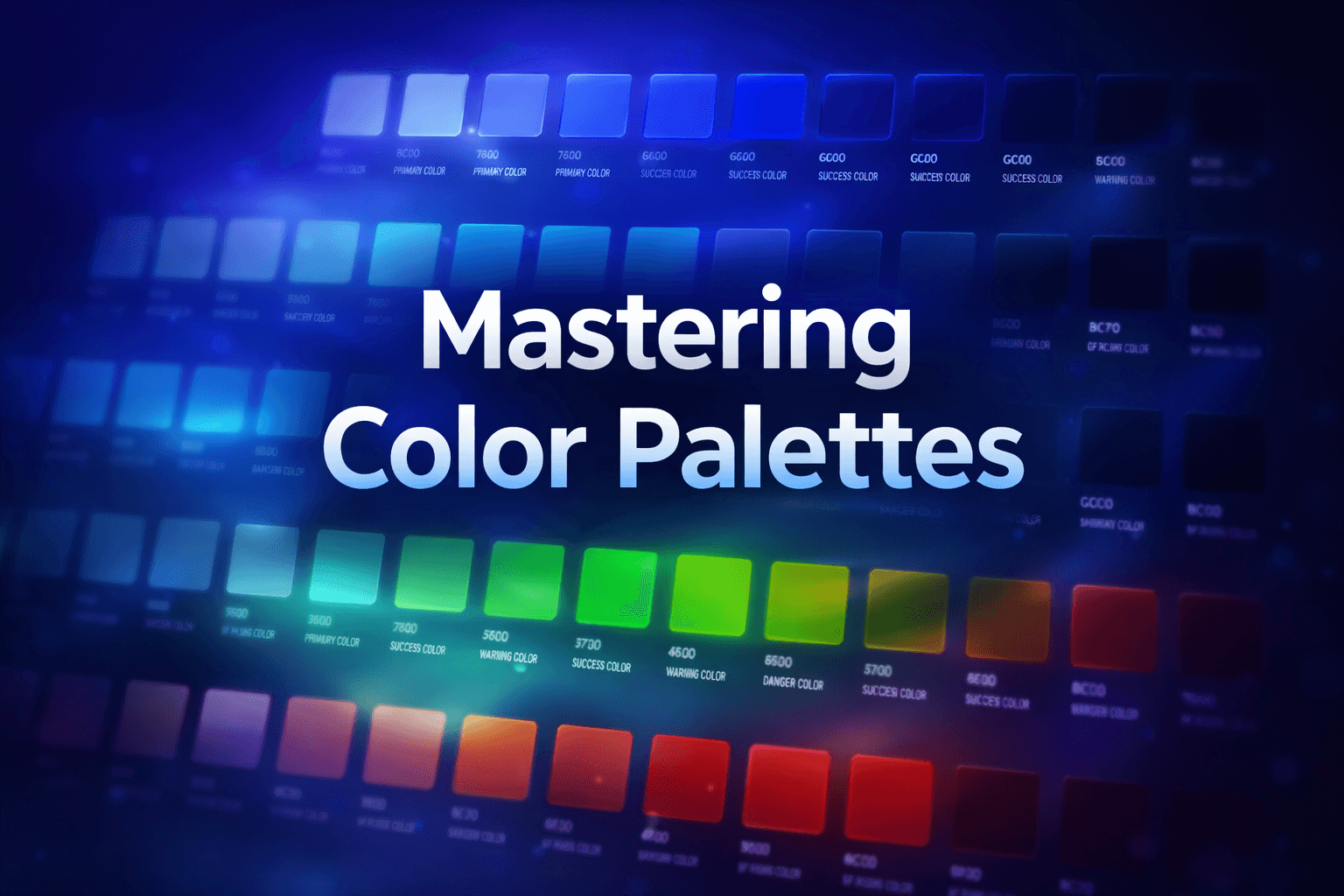 Glowing blue "Publish" button surrounded by dark UI cards and elements.