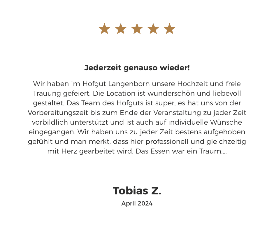 Testimonial Kundenbewertung auf dem Hofgut Langenborn