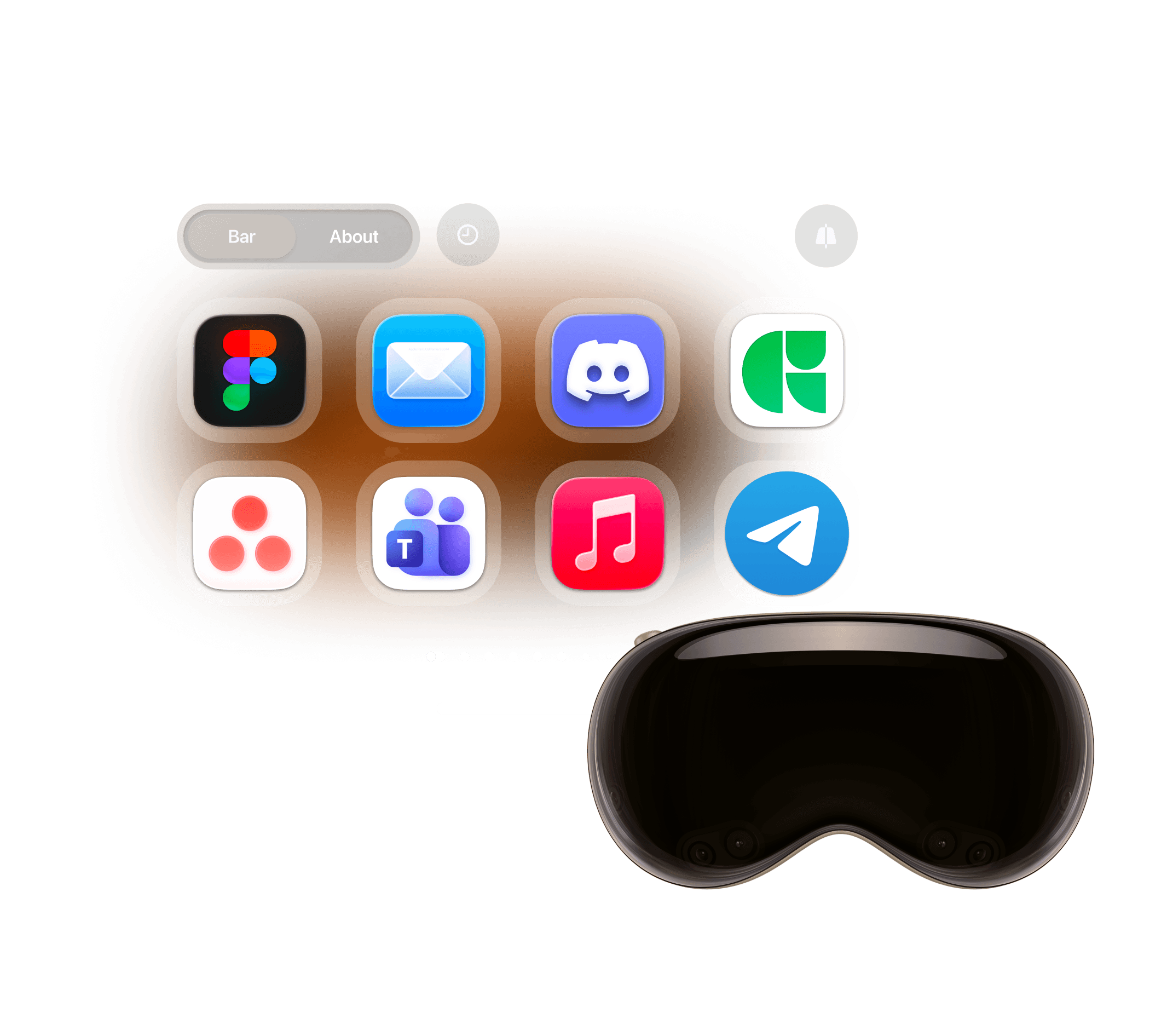 The interface of the visionOS choclift app with a Vision Pro in front