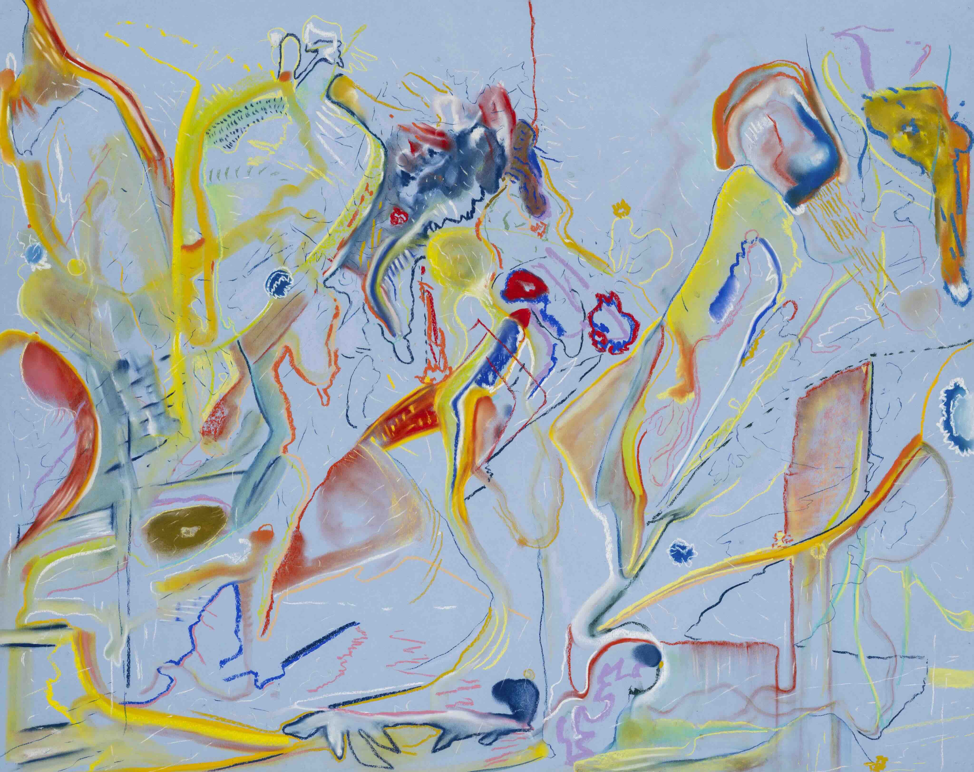 Bir yer var, vardığı bir yer (There is a place, a place it arrives at), 2025. Pastel on paper, 33 x 41 inches (83.82 x 104.14 cm).