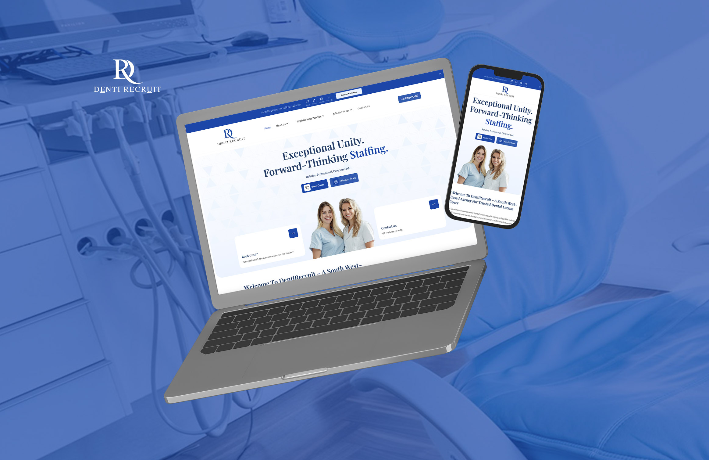 Person in yellow jacket and orange pants sitting on a blue chair, yellow background