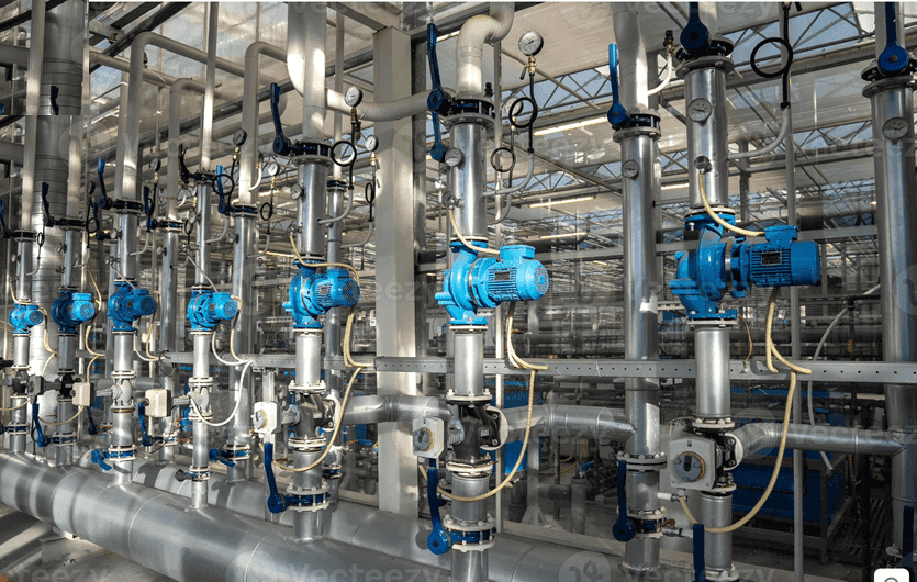 Industrial mechanical system with pipes and valves representing trade and services estimating by SubsQS