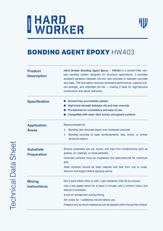 Hard Worker Bonding Agent Epoxy Technical Data Sheet