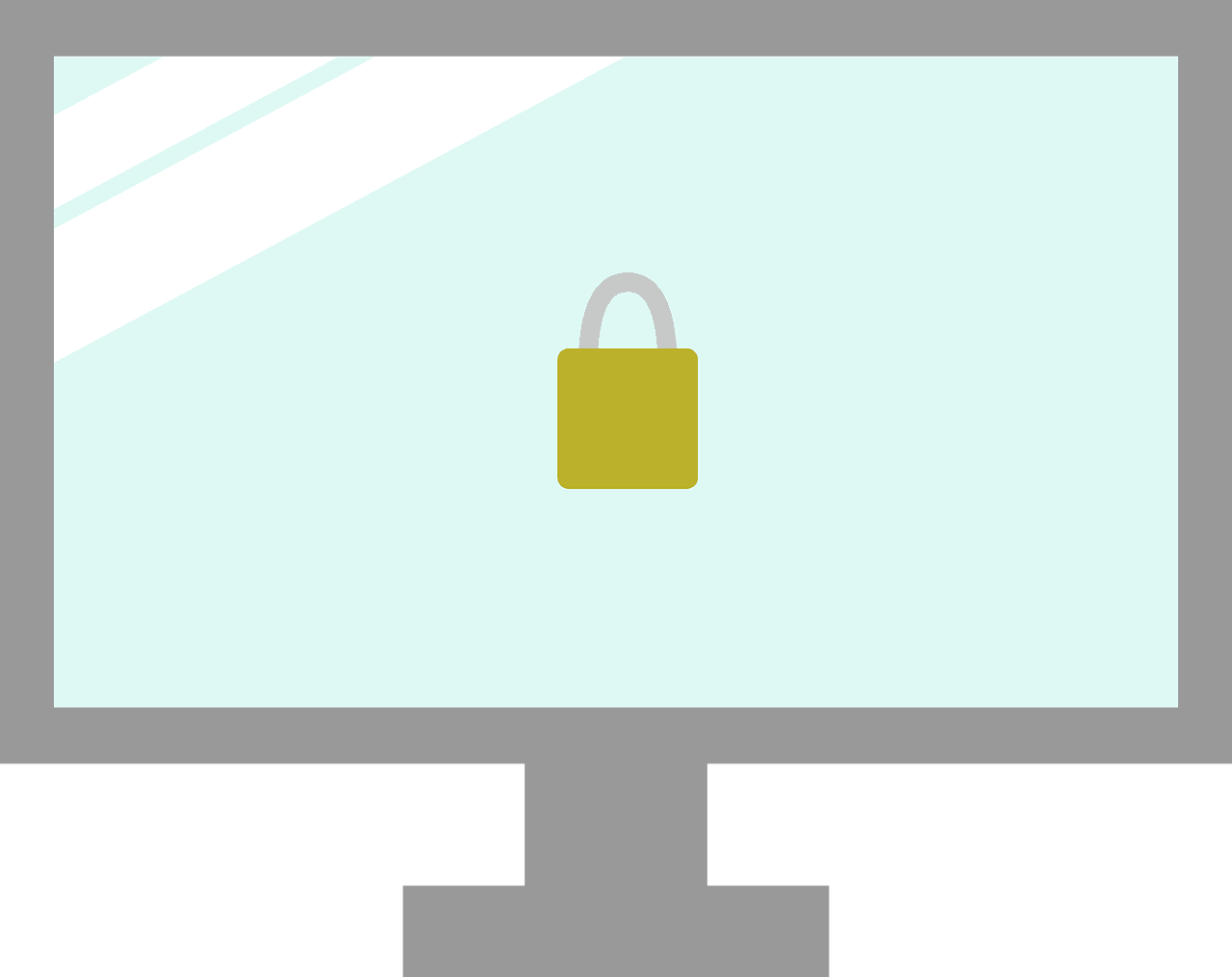 Illustration of a computer monitor displaying a padlock, representing online security and data protection.