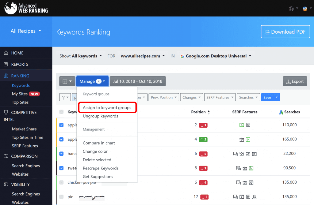 advanced web ranking, Assign-keywords-to-keyword-group