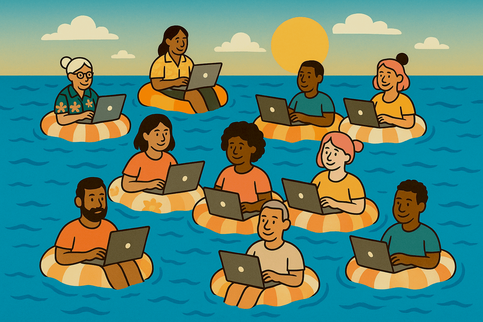Cartoon people in floaties
