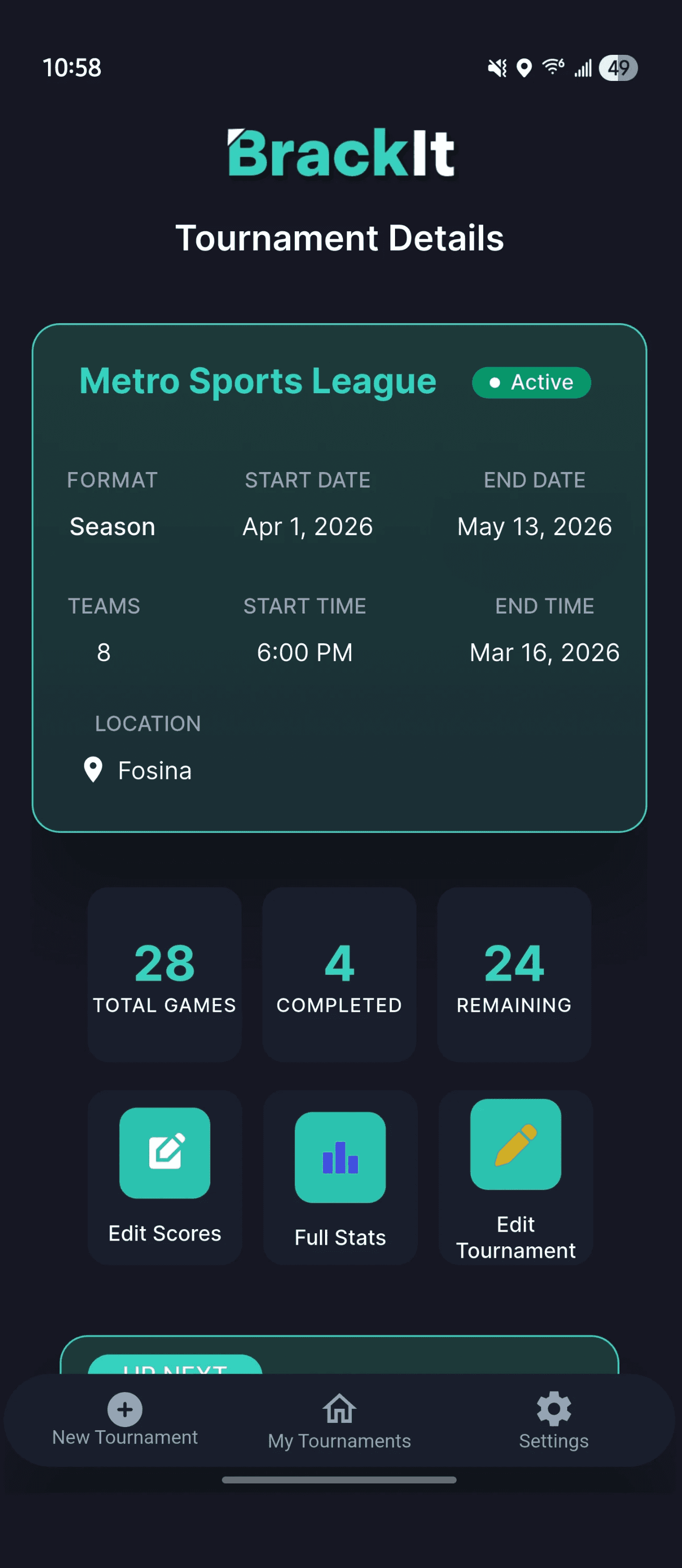 BrackIt tournament details screenshot