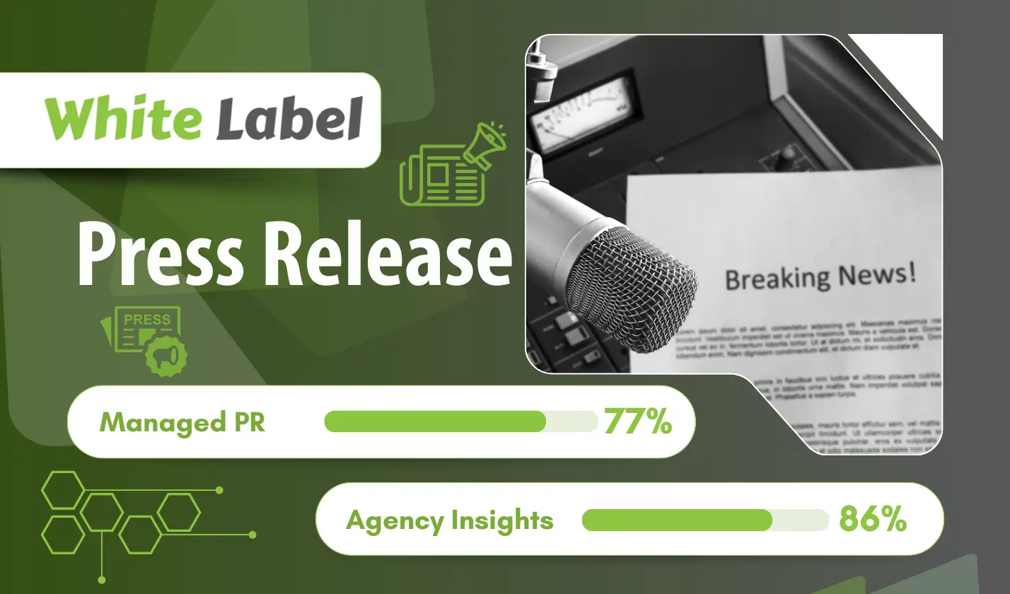 White label press release service graphic with microphone and breaking news document