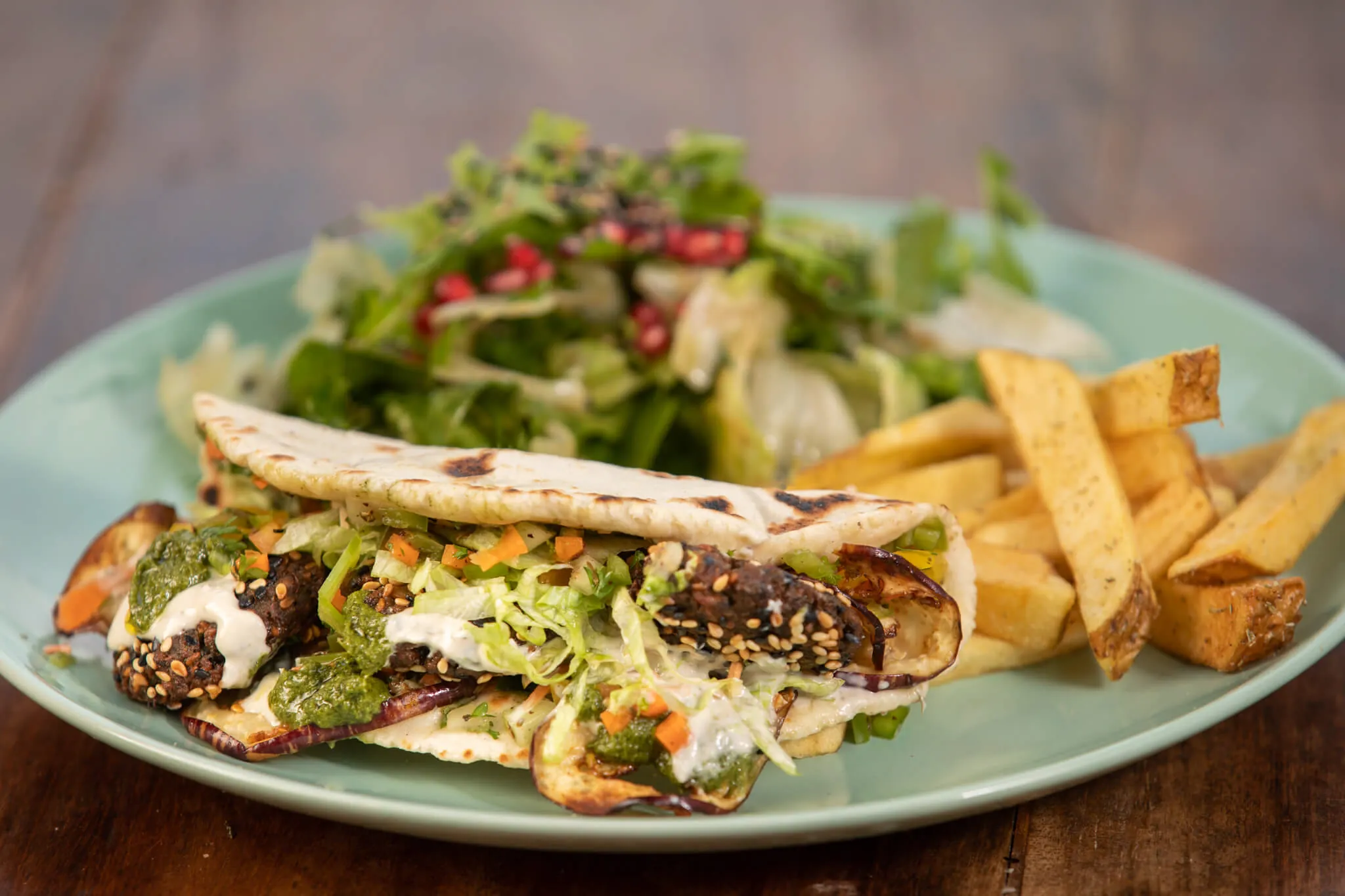 Falafel wrap and salad at Jaali Kitchen, Casa Jaali